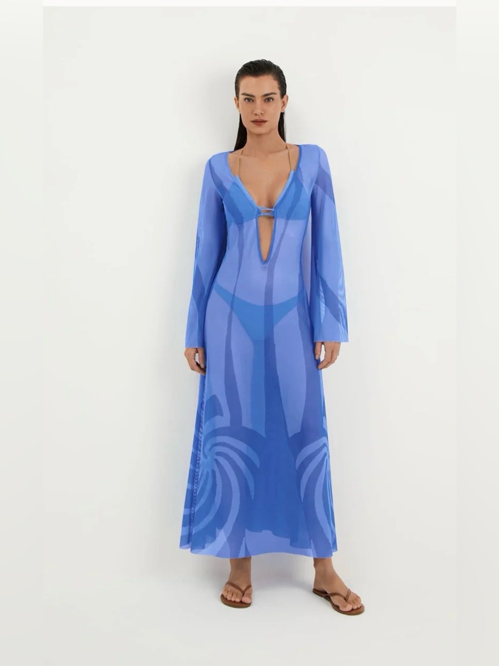 Caroline Constas Two-Tone Blue Long-Sleeve cover up Dress NWT
